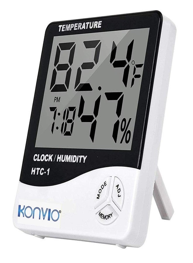 KONVIO جهاز قياس درجة حرارة الغرفة Konvio HTC-01 مع مقياس الرطوبة وساعة رقمية بلاستيكية مزودة بمنبه، يمكن تثبيتها على الحائط أو وضعها على سطح الطاولة. - Image 2